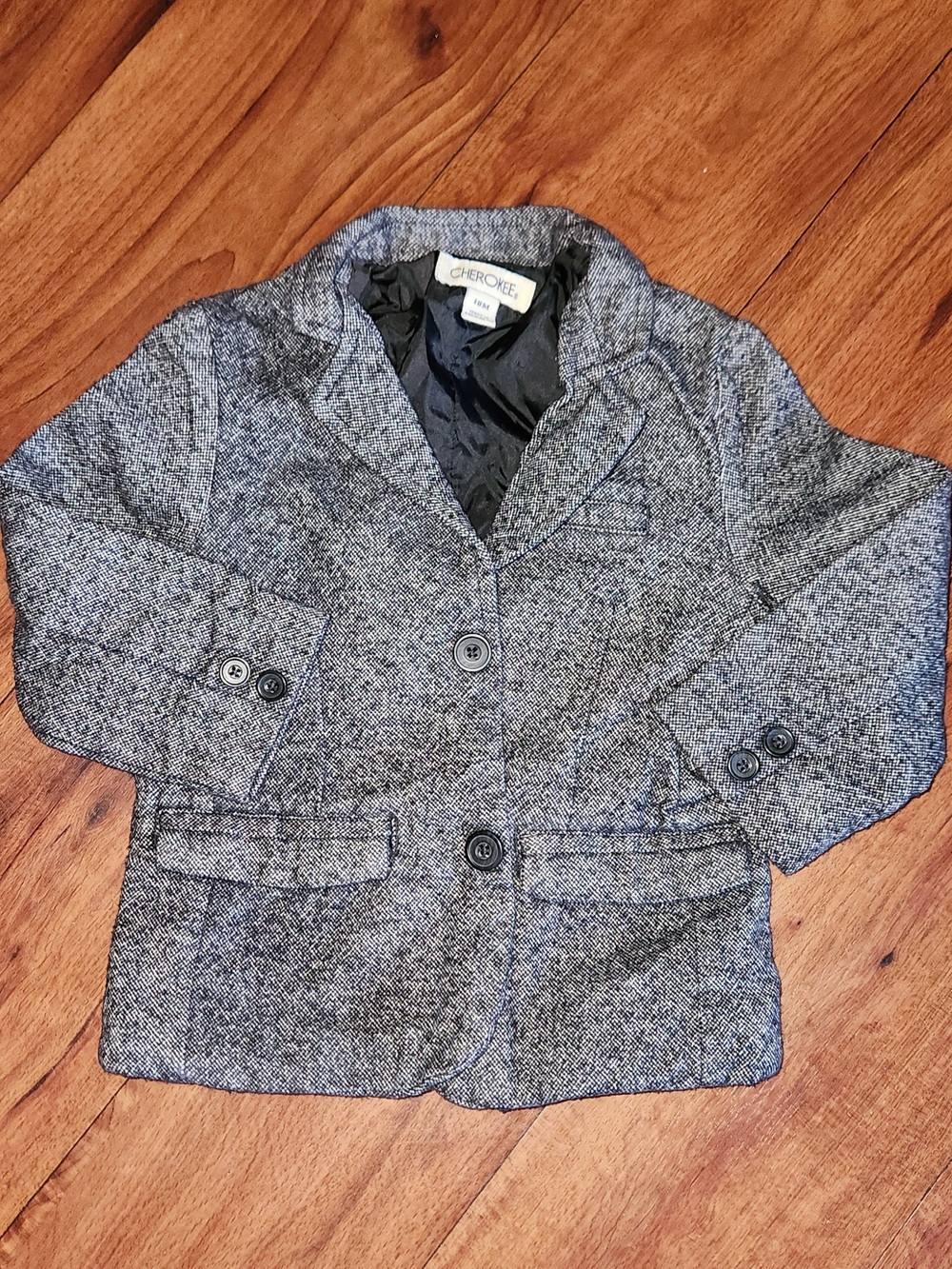 Cherokee Kids' Gray Herringbone Blazer Jacket, Size 18M